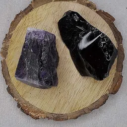divinity crystals Amethyst + Black Obsidian Crystal Combo with Bark Coaster for Healing Regular Round Crystal Stone-picture-11