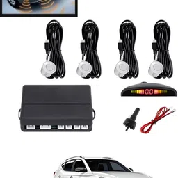 maties 4Pcs White Reverse Parking Sound Warning sensor for car Protection-25 Car Reverse Parking White 4 Sensor With LED Display/Buzzer -25 Parking Sensor image 1