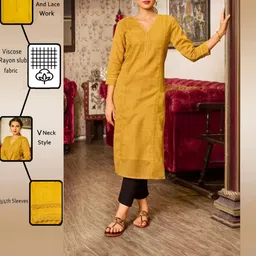 rr sa kurtis Women Embroidered Cotton Rayon Straight Kurta image 2