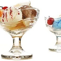 indusbay Glass Dessert Bowl 4 Pieces Crystal Glass Curve Wave Shape Ice Cream Bowl Cup Set of 150ml image 5