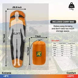 rocksport Camplite 10°C to 20°C Sleep Bag For Camping and Traveling (Orange/Black,1kg) Sleeping Bag image 3