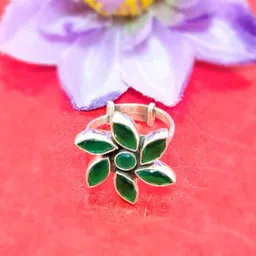 jsaj ROUND SHAPE RING WITH MARQUISE SHAPE STONES WITH EMERAL Sterling Silver Ruby Silver Plated Ring image 1