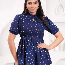 Casual Regular Sleeves Printed Women Blue Top-image-23