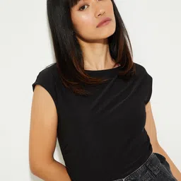 max Casual Regular Sleeves Solid Women Black Top image 1