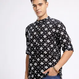 anouk rustic Men Floral Print Pure Cotton Straight Kurta image 5