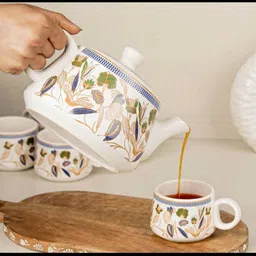 laxmi creation Pack of 7 Ceramic flower Tea set with kettle ( pack of 6 cup and 1 kettle) image 5