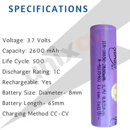 unixaa 18650 3.7V Rechargeable Lithium Li-ion 2600mAh Battery image 4