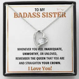 To My Badass Sister Queen Heart Necklace Gift For Best Friend Bestie Silver Pendant Set-image-48