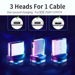 UnicornGlazz Type C 1.5 A 1.5 m Magnetic super Fast Charging Cable, 360 Degree 3in1 Jack, LED Indicator Light Cable image 3