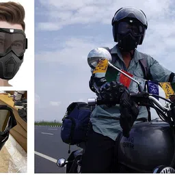 eth Motorcycle Face Mask Goggles for Men & Women | Detachable Windproof (Black) Welding Safety Goggle image 2
