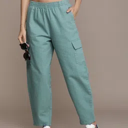 roadster Women Regular Fit Blue Cotton Blend Trousers-picture-14