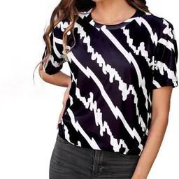 shriez Women Tie & Dye Round Neck Cotton Blend White, Black T-Shirt-picture-23