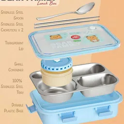 saba Kawaii Bear Family Stainless Steel Lunch Box | 3-in-1 - Leakproof" 3 Containers Lunch Box image 3