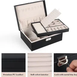 holy delight Jewellery Box for Women Girls,2 Layers Jewellery Organizer Container with Lock Watch Box image 2