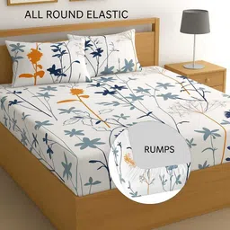 rumps Cotton, Microfiber King Fitted (Elastic) 350 TC Self Design Bedsheet image 1