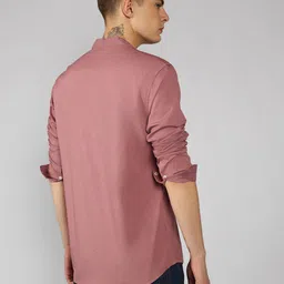 dennis lingo Men Slim Fit Solid Mandarin Collar Casual Shirt image 3