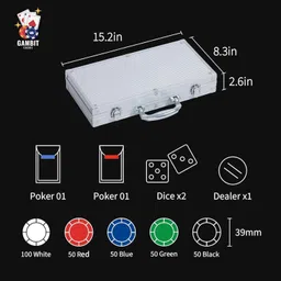 nickspool 300-Piece Poker Chip Set w/ Aluminum Case, Cards, Dice & Dealer Button image 5