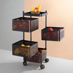 iconplus Storage Trolley with 4 Tier Baskets Multi-Purpose Organizer Rack on Wheels Iron Kitchen Trolley-picture-14