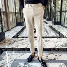 fubar Men Slim Fit Cream Viscose Rayon Trousers image 3