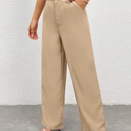 nucloths Women Regular Fit Beige Lycra Blend Trousers image 3