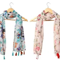 Printed Chiffon Women Multicolor Scarf, Stole, Fancy Scarf-image-85