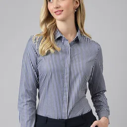 english navy Women Regular Fit Striped Spread Collar Casual Shirt-picture-18
