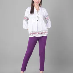 comfort lady Women Regular Fit Purple Cotton Blend Trousers image 5