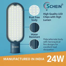 schein 24W White LED Street Light | Pathways | Roads | Gardens | Porches & Yard Lighting | Polycarbonate Housing | IP66 Waterproof & Dustproof | BIS Approved, ISO Certified | Energy Saving Bright Light | Pack of 1 Street Light Outdoor Lamp image 2