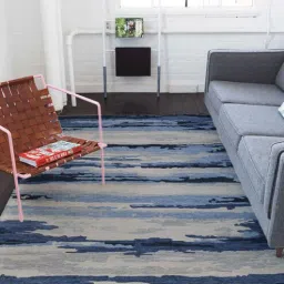 Blue Abstract Viscose 3 ft x 5 ft Hand Tufted Carpet by Saraswati Global-picture-18