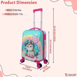 gocart Small Cabin Suitcase (20 inch) 4 Wheels - Kids Rolling Suitcase With Carry On Hard Shell Lightweight Travel Trolley Bag - Multicolor image 2