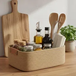 bobbiny Jute Jute Basket for Storage Handwoven 12x8x5 inch Storage for Closet,Gift Hamper Storage Basket image 4