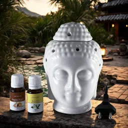 divasense Electric White Buddha Ceramic Oil Burner,, with Jasmine, Sandalwood Aroma Oil, Potpourri, Refill, Diffuser Set-picture-42