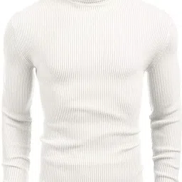 jackbuzz Men Solid High Neck White Sweater image 1