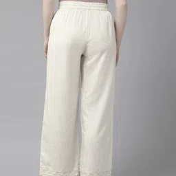amira's Women Regular Fit Cream Pure Cotton Trousers image 2
