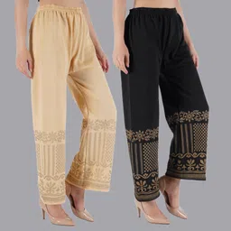 crown king garments Pack of 2 Women Relaxed Beige, Black Wool Trousers-picture-16