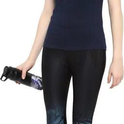 ap'pulse Pack of 2 Women Solid High Neck Pure Cotton Dark Blue, Black T-Shirt image 5