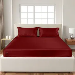 Satin Single Fitted (Elastic) 400 TC Solid Bedsheet-image-46