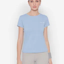 jump usa Women Solid Round Neck Polyester Blue T-Shirt-picture-21