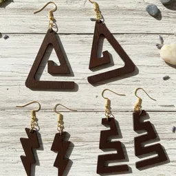 emma 3 Pair Wooden Lightweight Stylish Earrings for Women | Trendy Handmade Jewelry Wood Drops & Danglers-picture-47