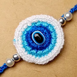 craftsy bliss Designer Handmade Evil Eye Rakhi | Crochet Rakhi | Made With Soft Cotton Yarn Rakhi Set image 2