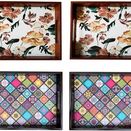 Wooden tray set of 4 multicolor print|Serving Tray|Multipurpose Tray|AHS-TRAY4 Tray-image-33