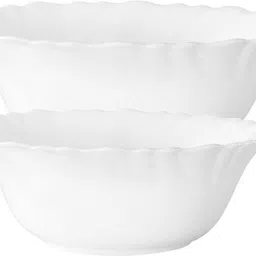 borosil Opalware Serving Bowl Set of 2 (0.8Ltr + 1.2Ltr) Show White Opal Glass Mixing Serving Multipurpose Bowl Set Microwave Dishwasher Safe-picture-15