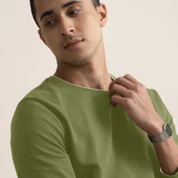 metronaut Self Design Men Round Neck Polycotton Light Green T-Shirt image 4