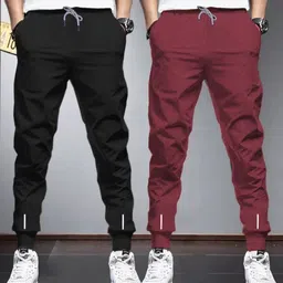 reya Pack of 2 Men Solid Black, Maroon Track Pants-picture-11