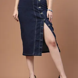 style quotient Women Solid A-line Dark Blue Skirt image 1