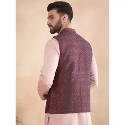 house of pataudi Men Woven Design Nehru Jacket image 2