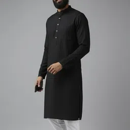 univibe Men Solid Pure Cotton Straight Kurta image 4