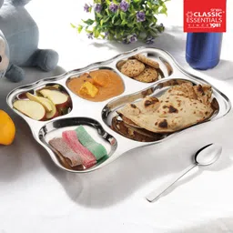 classic essentials Stainless Steel Lunch Dinner Plate, Apple Design Bhojan Thali 5in1 Compartments Dinner Plate image 5