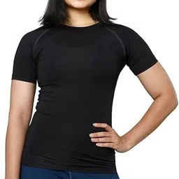 ninq Women Solid Round Neck Polyester Black T-Shirt-picture-12