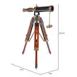 exim decor Brown Brass & Wood Antique Telescope With Tripod Stand image 3